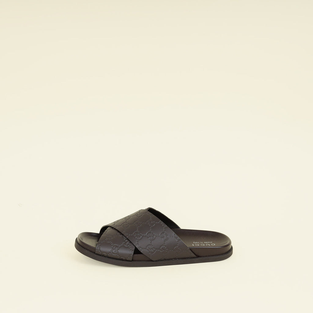 Gucci Chocolate Guccissima Mens Slide Sandal With Criss Cross 8