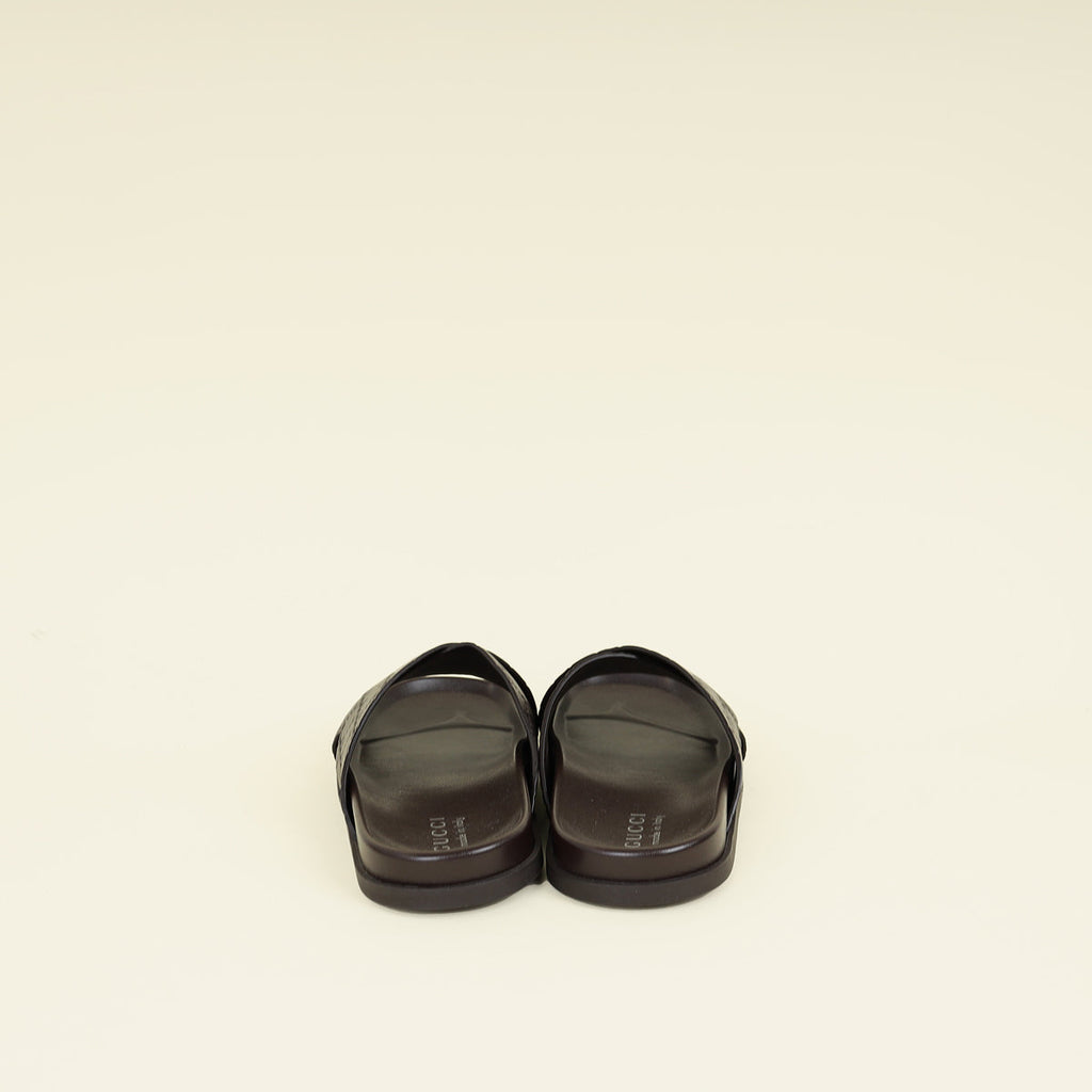 Gucci Chocolate Guccissima Mens Slide Sandal With Criss Cross 8
