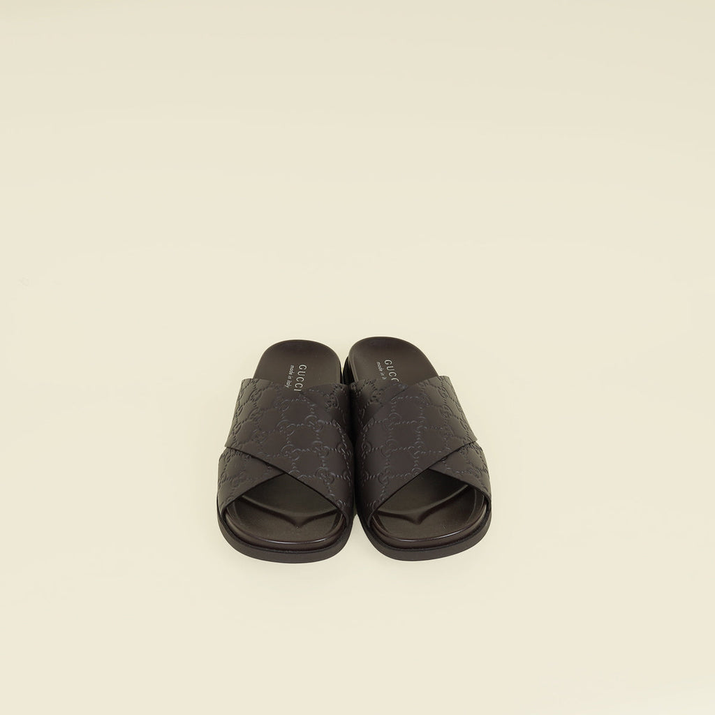 Gucci Chocolate Guccissima Mens Slide Sandal With Criss Cross 8