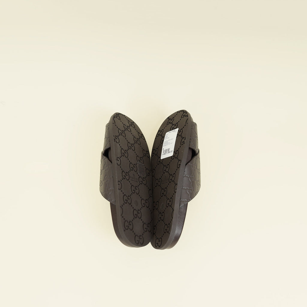 Gucci Chocolate Guccissima Mens Slide Sandal With Criss Cross 8