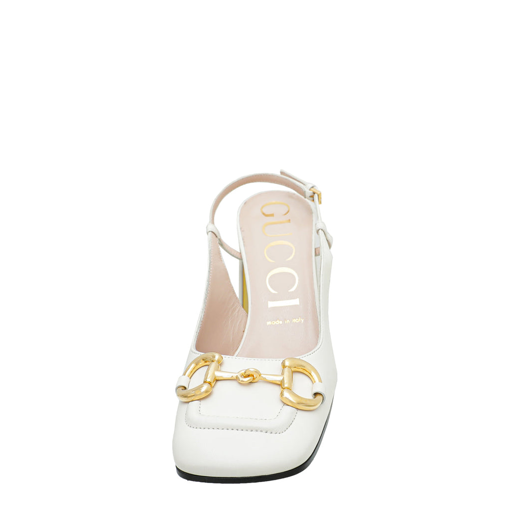 Gucci White Horsebit Mid-heel Slingback 38