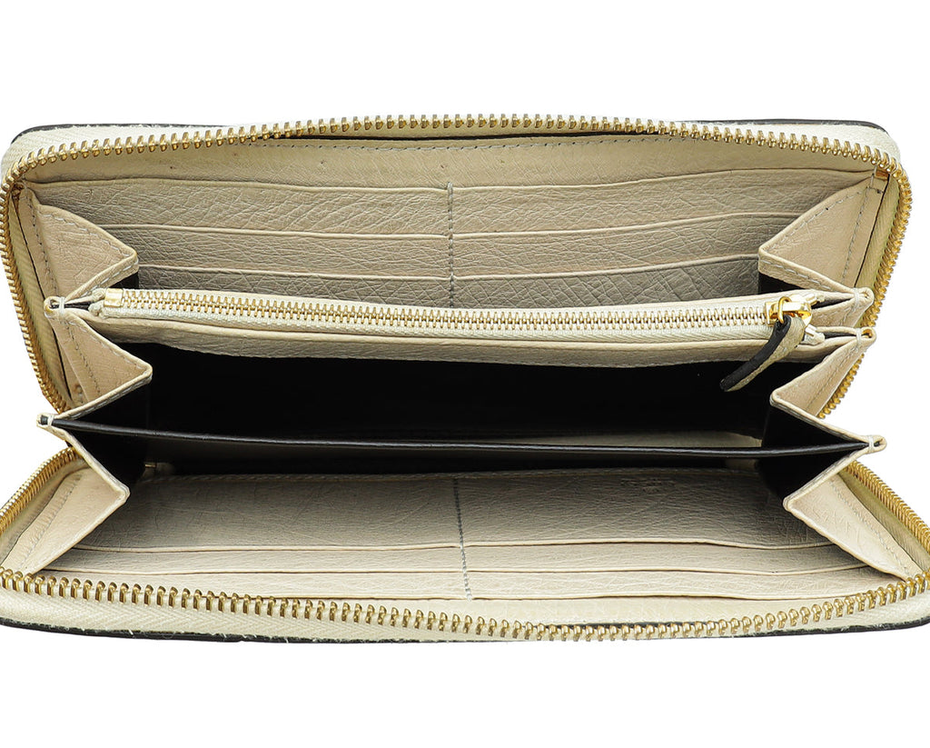 Gucci Beige Ostrich Sherry Line Sylvie Zip Around Wallet