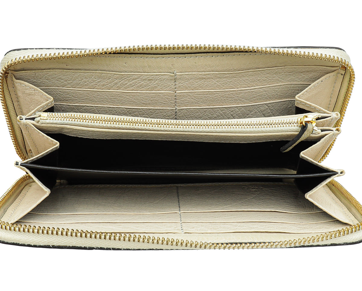 Gucci Beige Ostrich Sherry Line Sylvie Zip Around Wallet