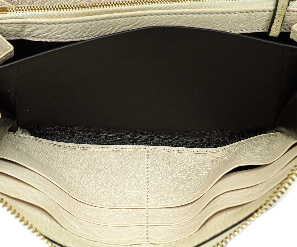Gucci Beige Ostrich Sherry Line Sylvie Zip Around Wallet