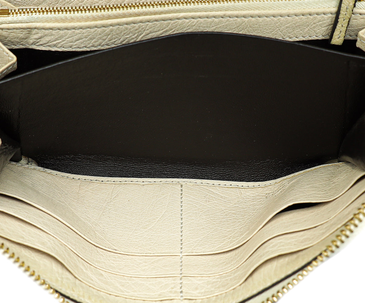 Gucci Beige Ostrich Sherry Line Sylvie Zip Around Wallet