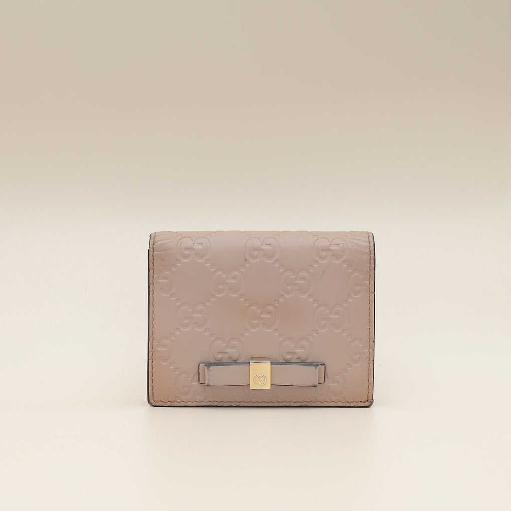 Gucci Dusty Pink GG Embossed Bow Card Case Wallet