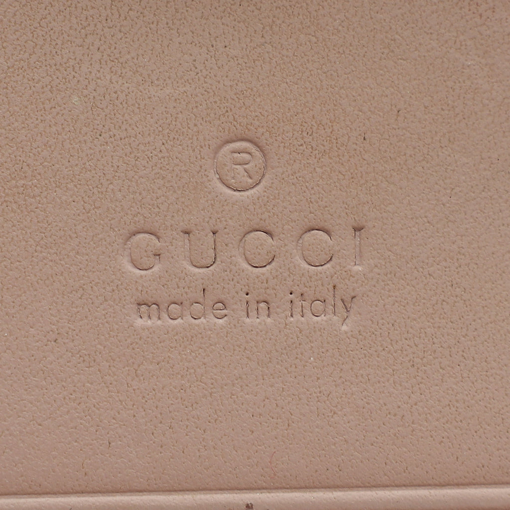 Gucci Dusty Pink GG Embossed Bow Card Case Wallet