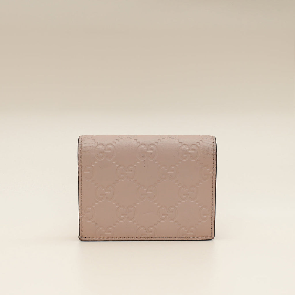 Gucci Dusty Pink GG Embossed Bow Card Case Wallet