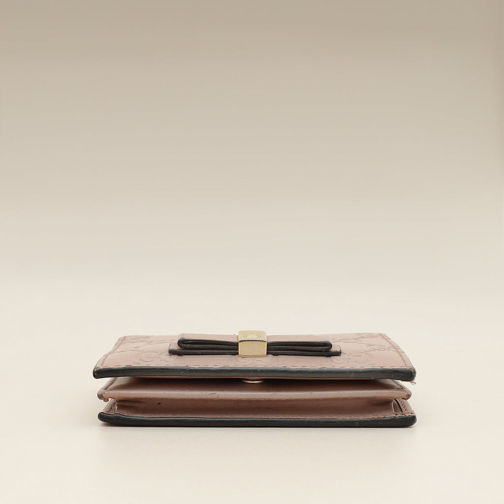 Gucci Dusty Pink GG Embossed Bow Card Case Wallet