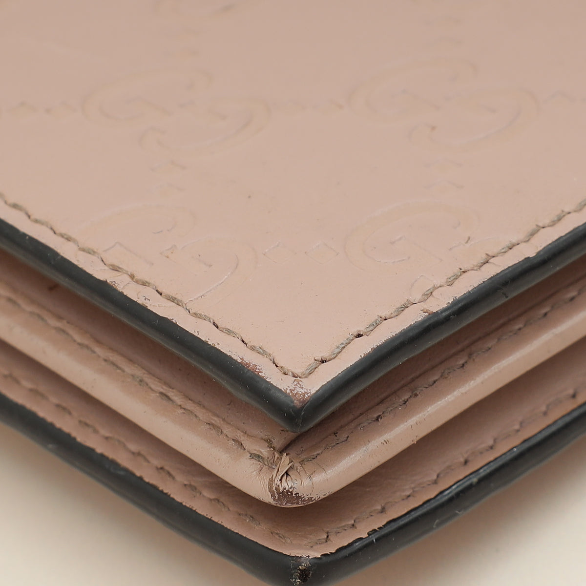 Gucci Dusty Pink GG Embossed Bow Card Case Wallet