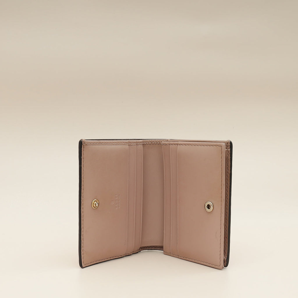 Gucci Dusty Pink GG Embossed Bow Card Case Wallet