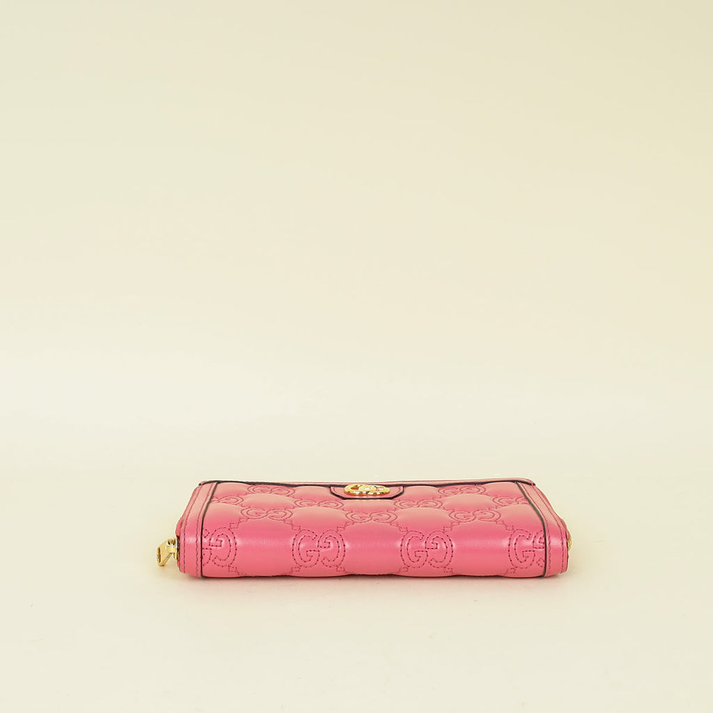 Gucci Pink GG Marmont Matelasse Zip Around Wallet