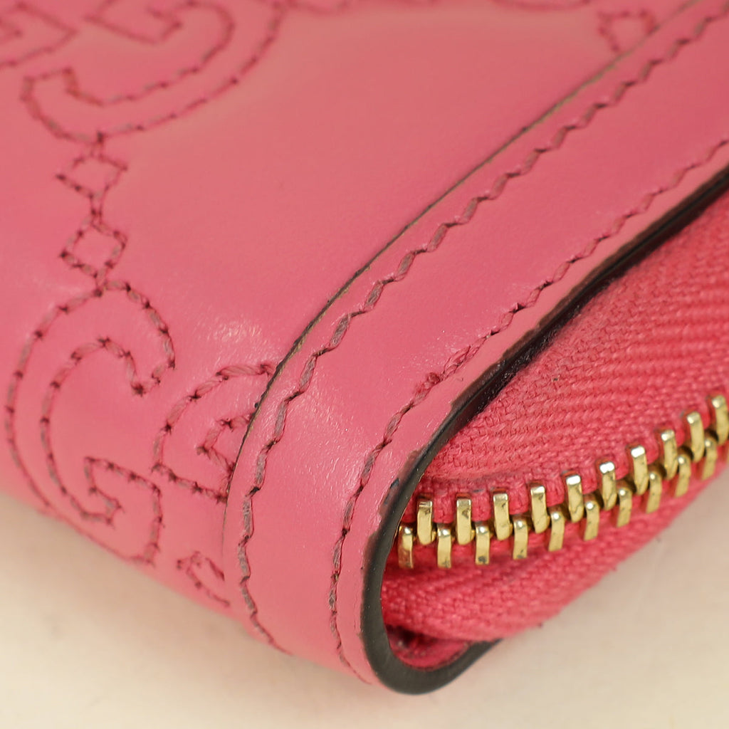 Gucci Pink GG Marmont Matelasse Zip Around Wallet