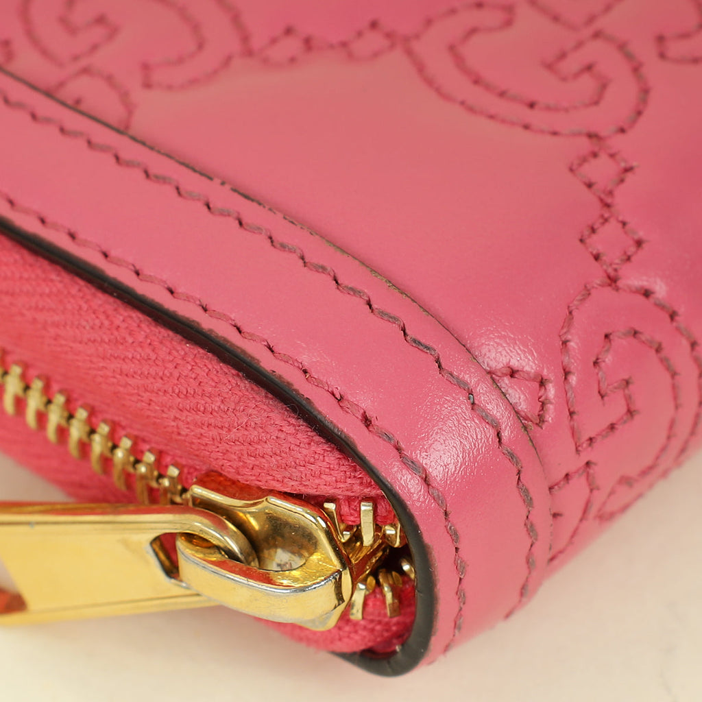 Gucci Pink GG Marmont Matelasse Zip Around Wallet