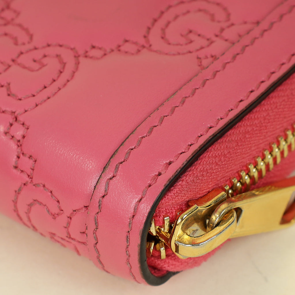 Gucci Pink GG Marmont Matelasse Zip Around Wallet