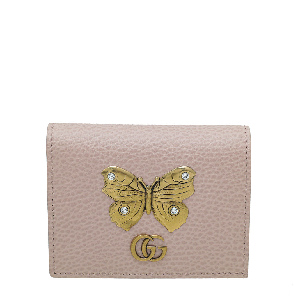 Gucci Pink GG Marmont Butterfly Card Case