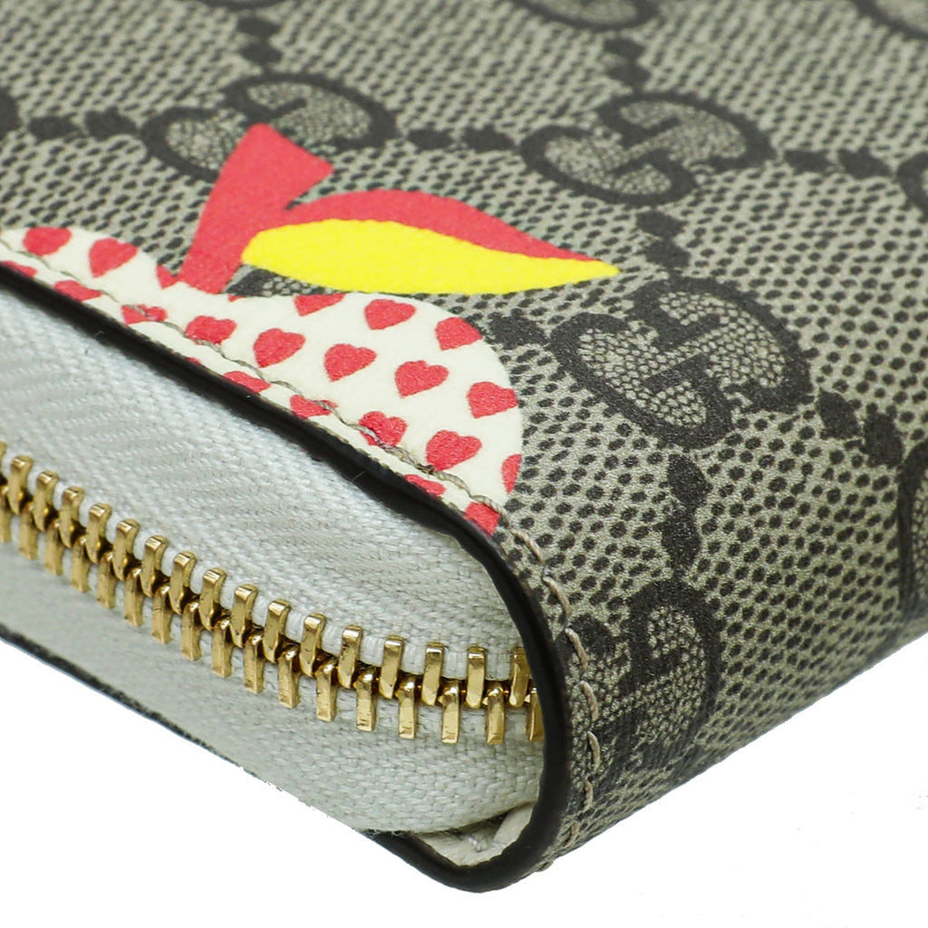 Gucci Ebony Multicolor GG Supreme Les Pommes Zip Around Wallet