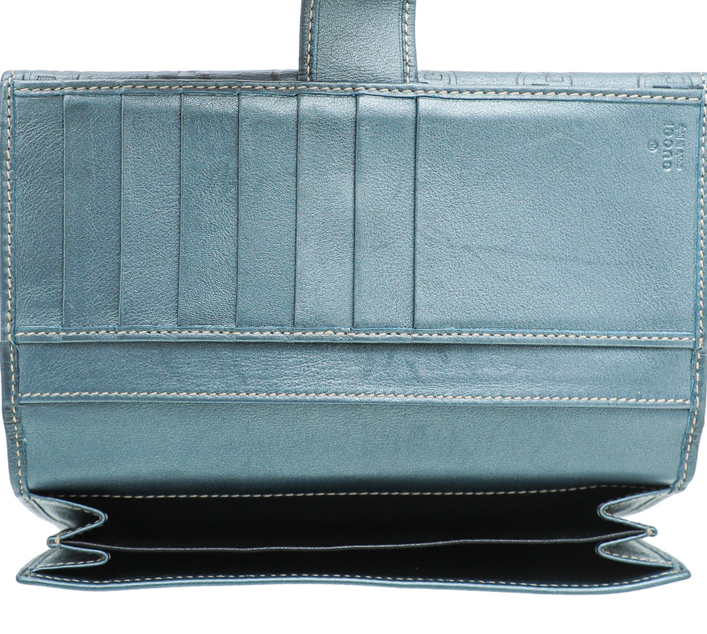 Gucci Metallic Slate Blue Guccissima Metal Bar Continental Wallet