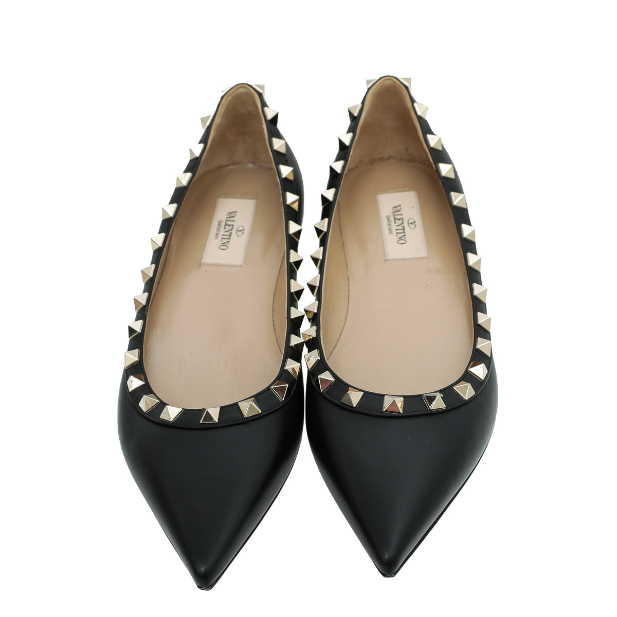 Valentino Black Rockstud Calfskin Flat Ballet 37.5