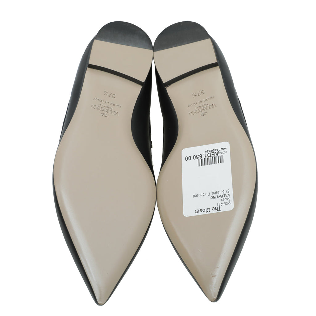 Valentino Black Rockstud Calfskin Flat Ballet 37.5