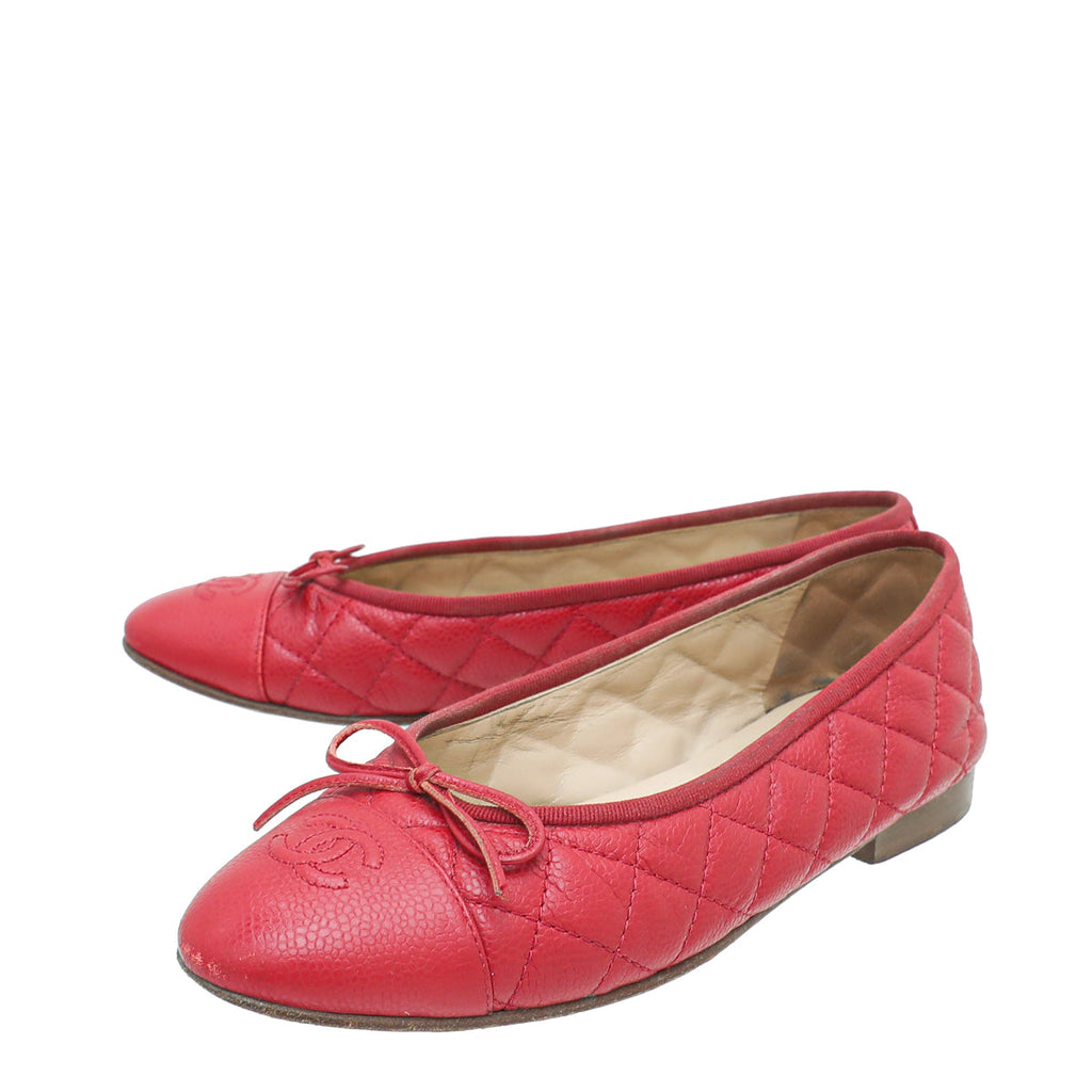 Chanel Red CC Cap Toe Bow Flat Ballerina 38