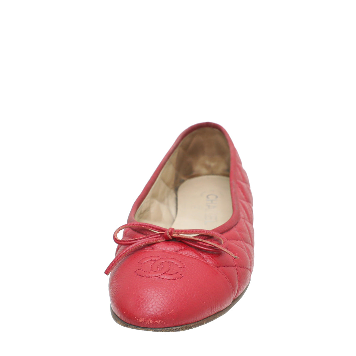 Chanel Red CC Cap Toe Bow Flat Ballerina 38