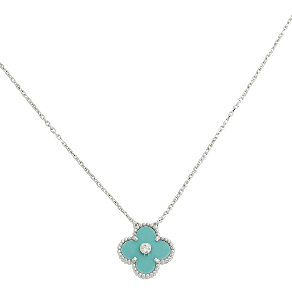 Van Cleef & Arpels 18K White Gold Diamond Holiday Ltd. Ed.Celadon Vintage Alhambra Necklace