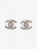 Chanel CC Crystal Stud Earrings Silver / White Base Metal