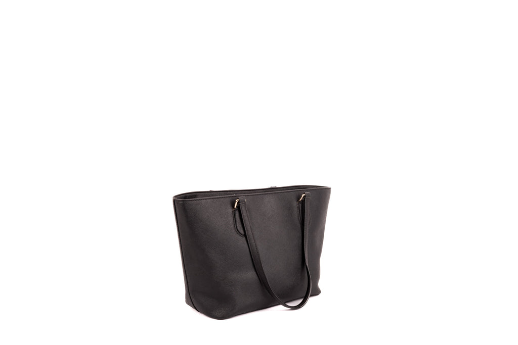 Black Leather Zip Tote