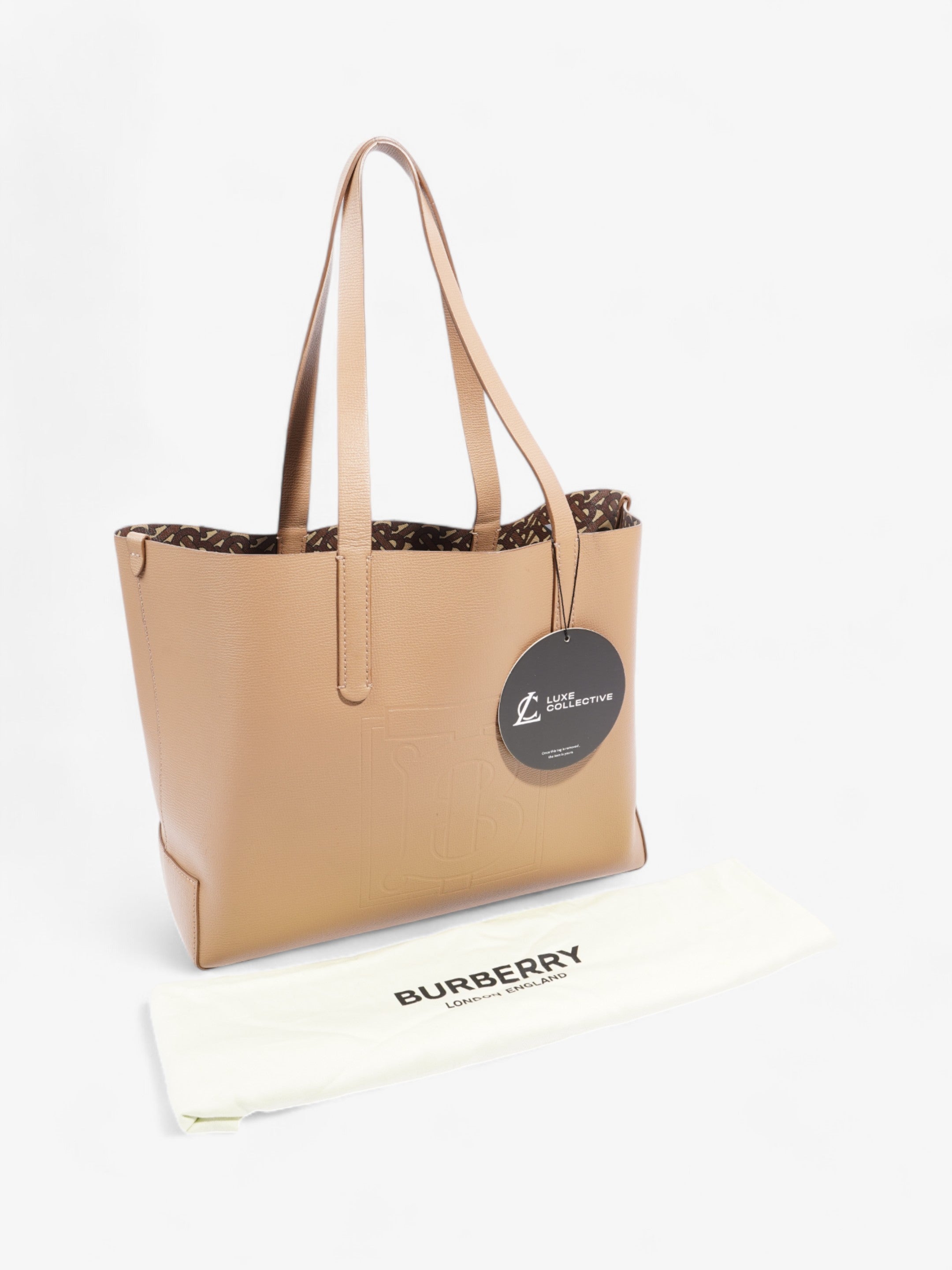 Burberry TB Embossed Shopping Tote Tan Leather