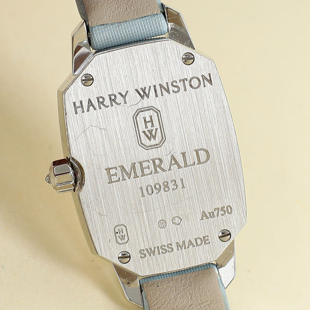 Harry Winston 18K White Gold MOP Diamond Emerald Quartz Watch