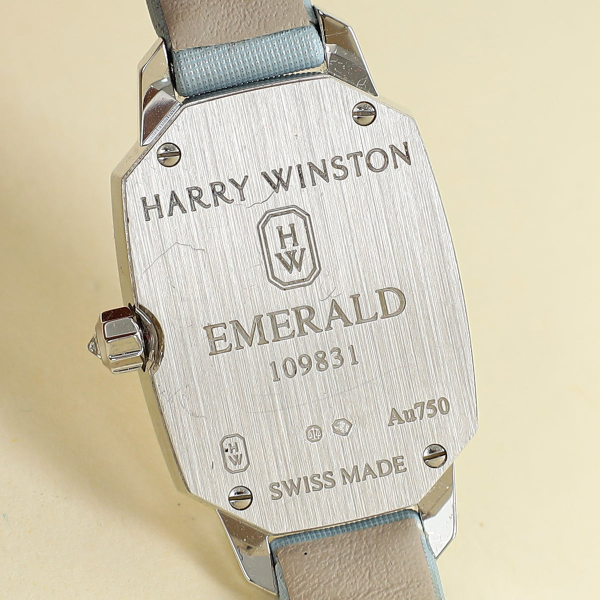 Harry Winston 18K White Gold MOP Diamond Emerald Quartz Watch
