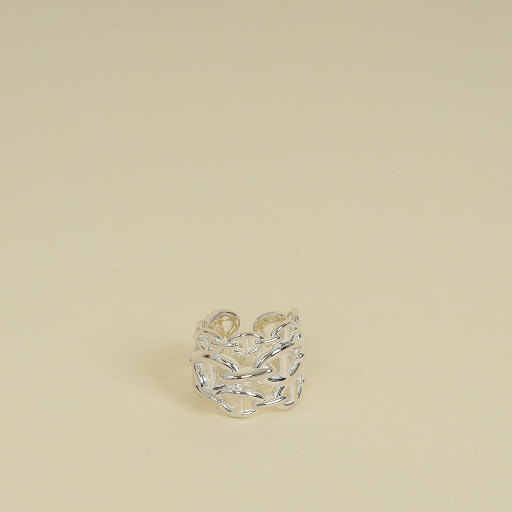 Hermes Silver Chaine D'ancre Enchainee Ring, Large Model 54