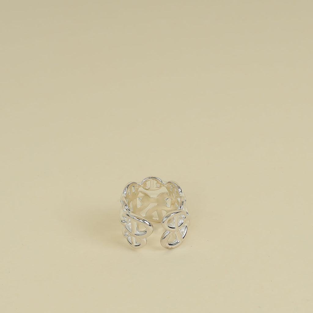 Hermes Silver Chaine D'ancre Enchainee Ring, Large Model 54