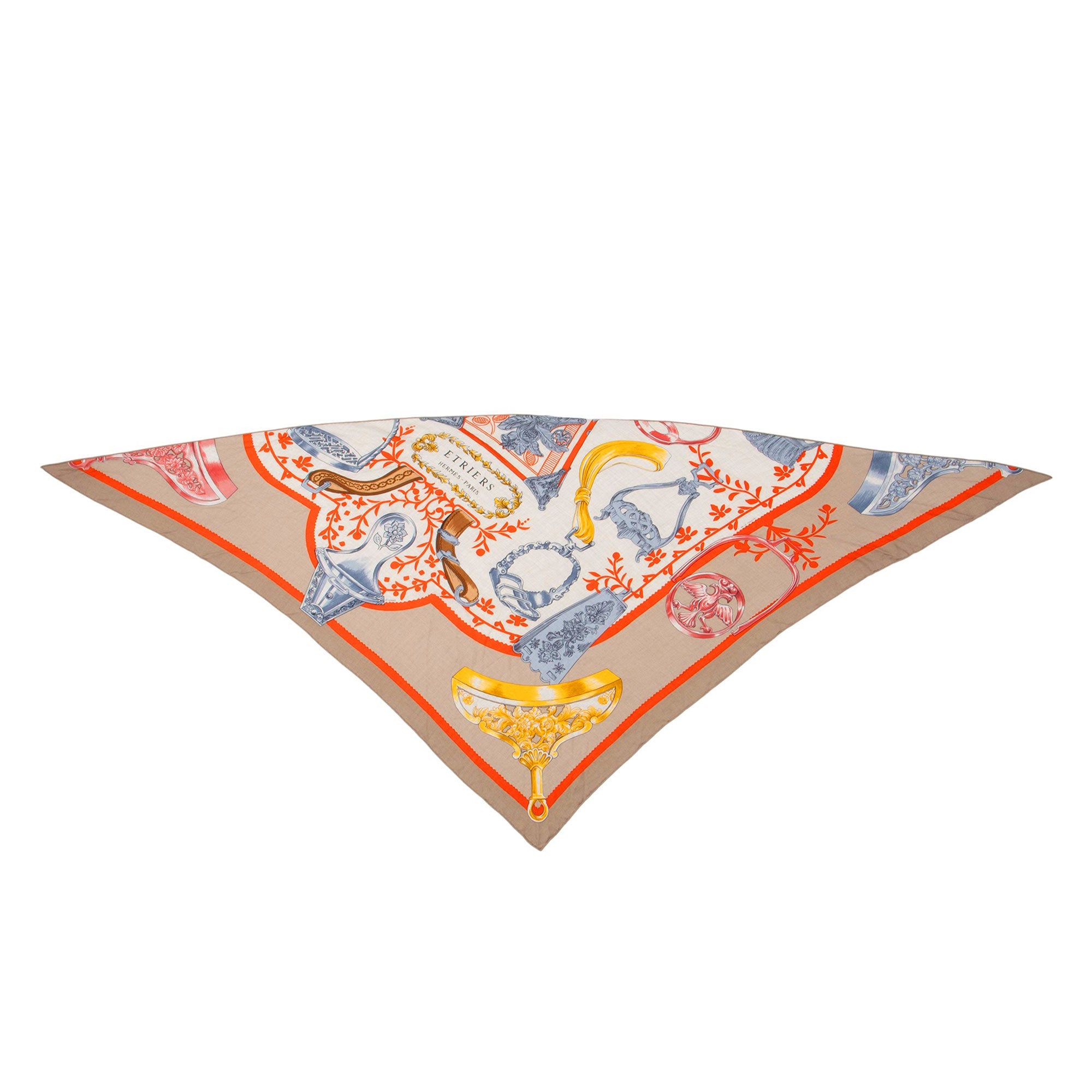 Hermes Cashmere Silk Etriers Triangle Scarf