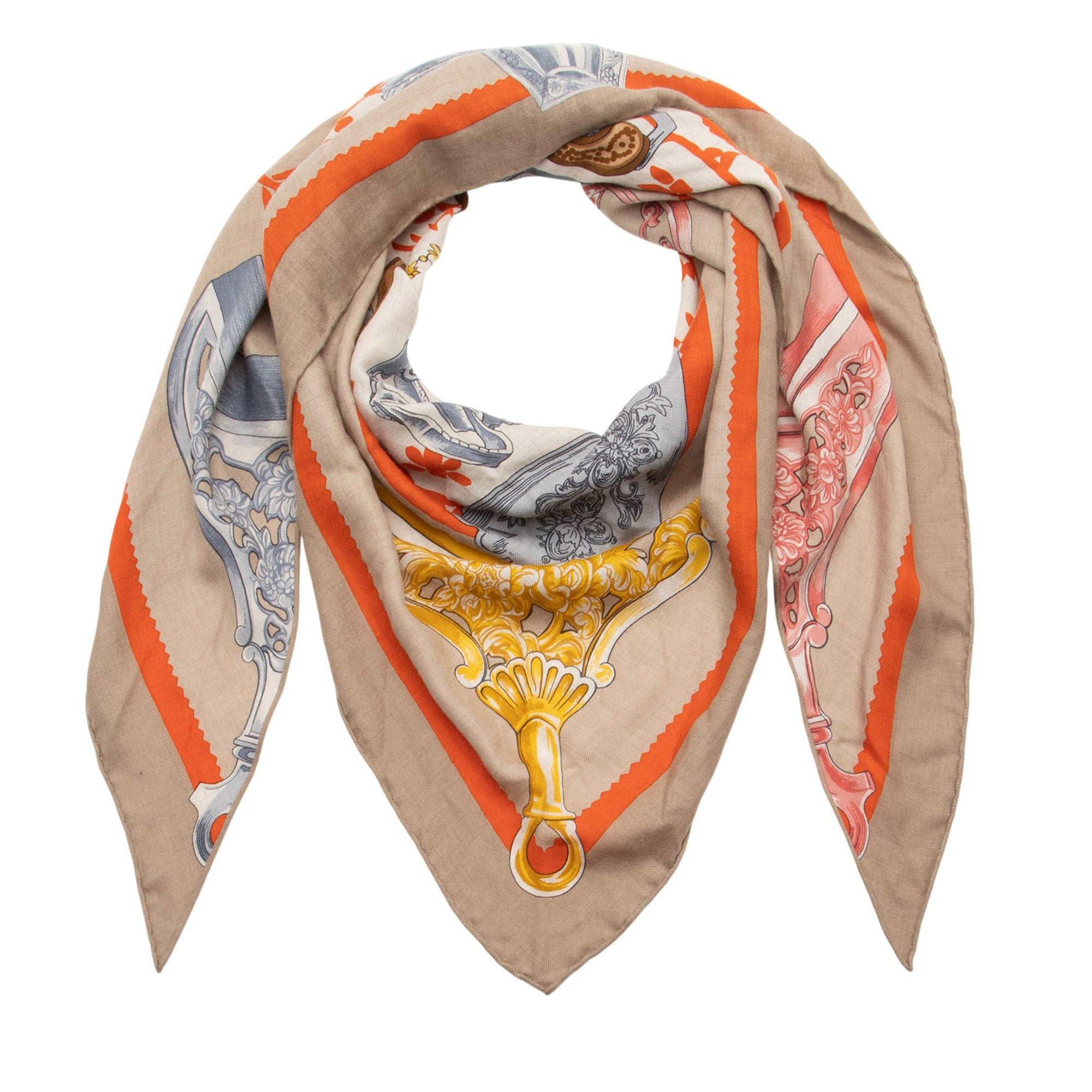 Hermes Cashmere Silk Etriers Triangle Scarf