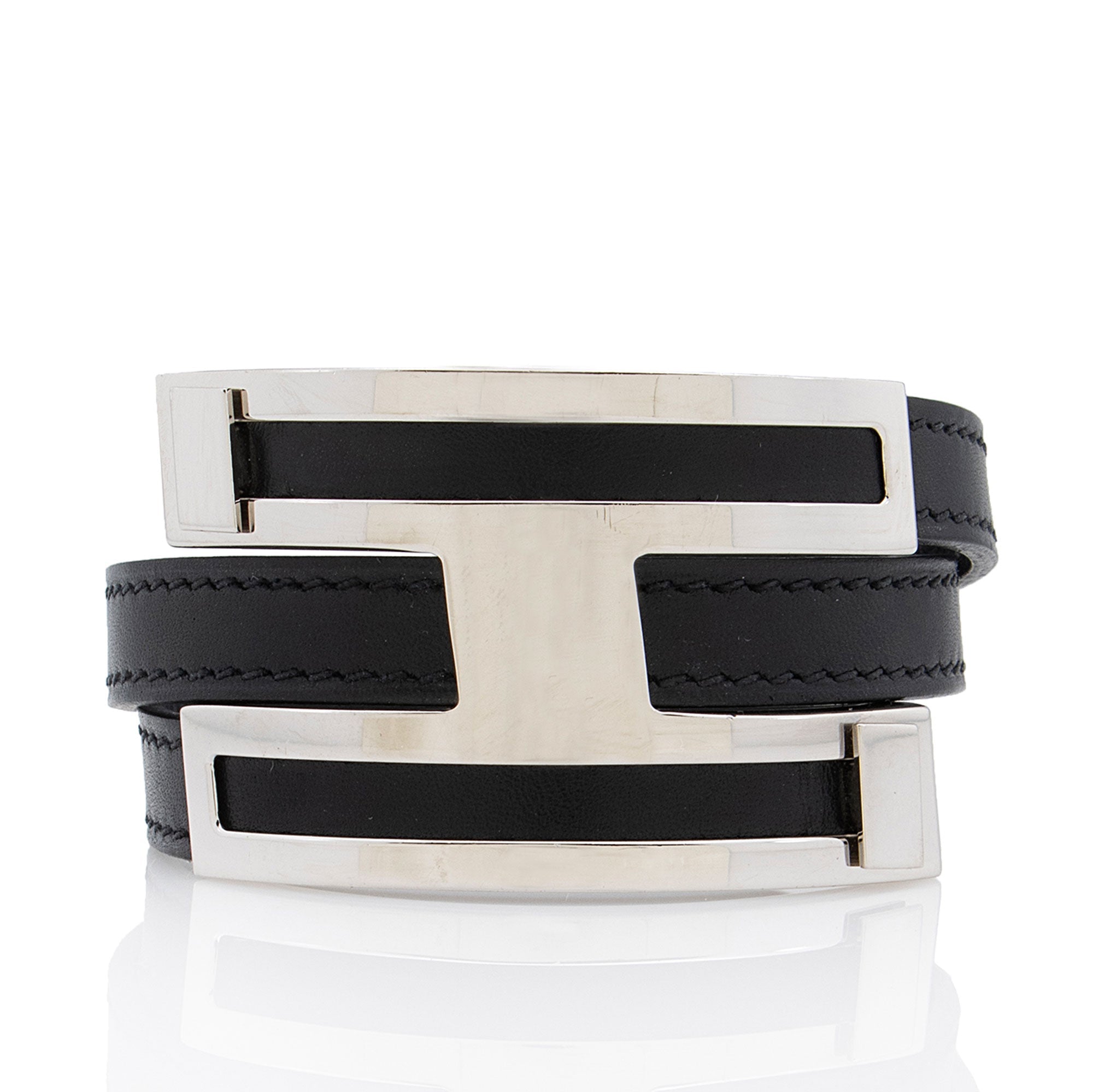 Hermes Leather Pousse Pousse H Bracelet
