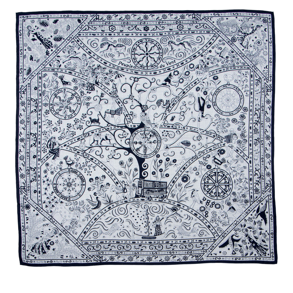 Hermes Silk Cashmere Peuple du Vent 140cm Shawl