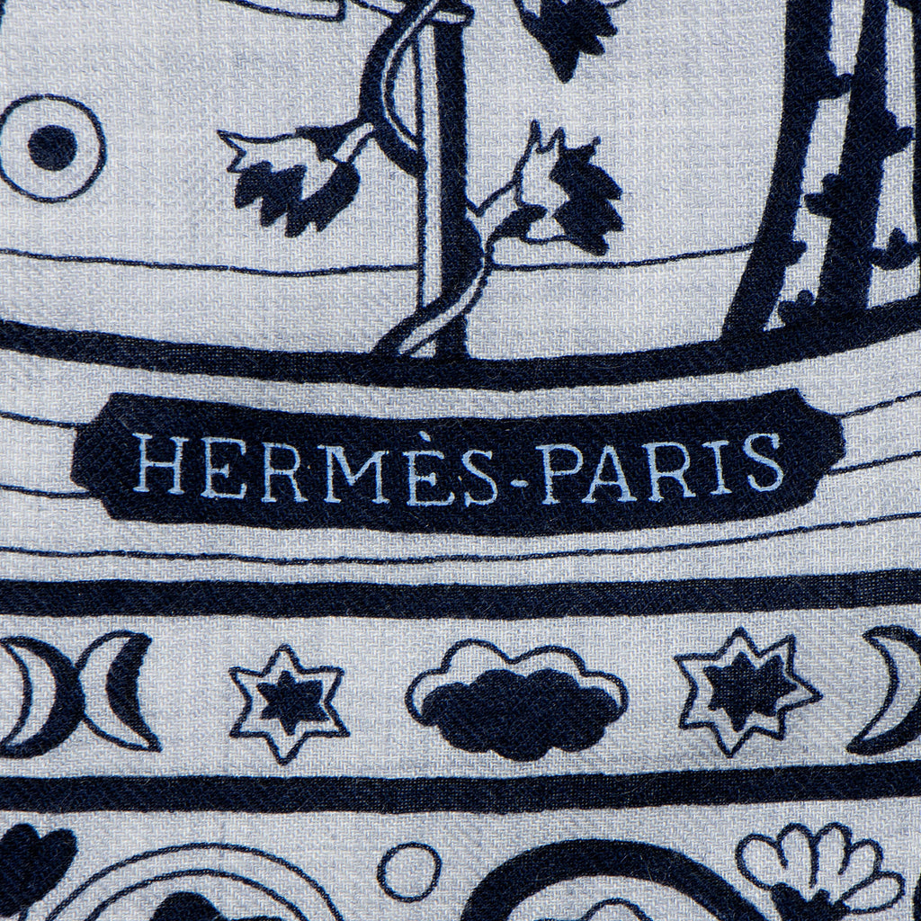 Hermes Silk Cashmere Peuple du Vent 140cm Shawl