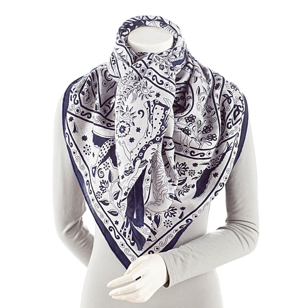 Hermes Silk Cashmere Peuple du Vent 140cm Shawl