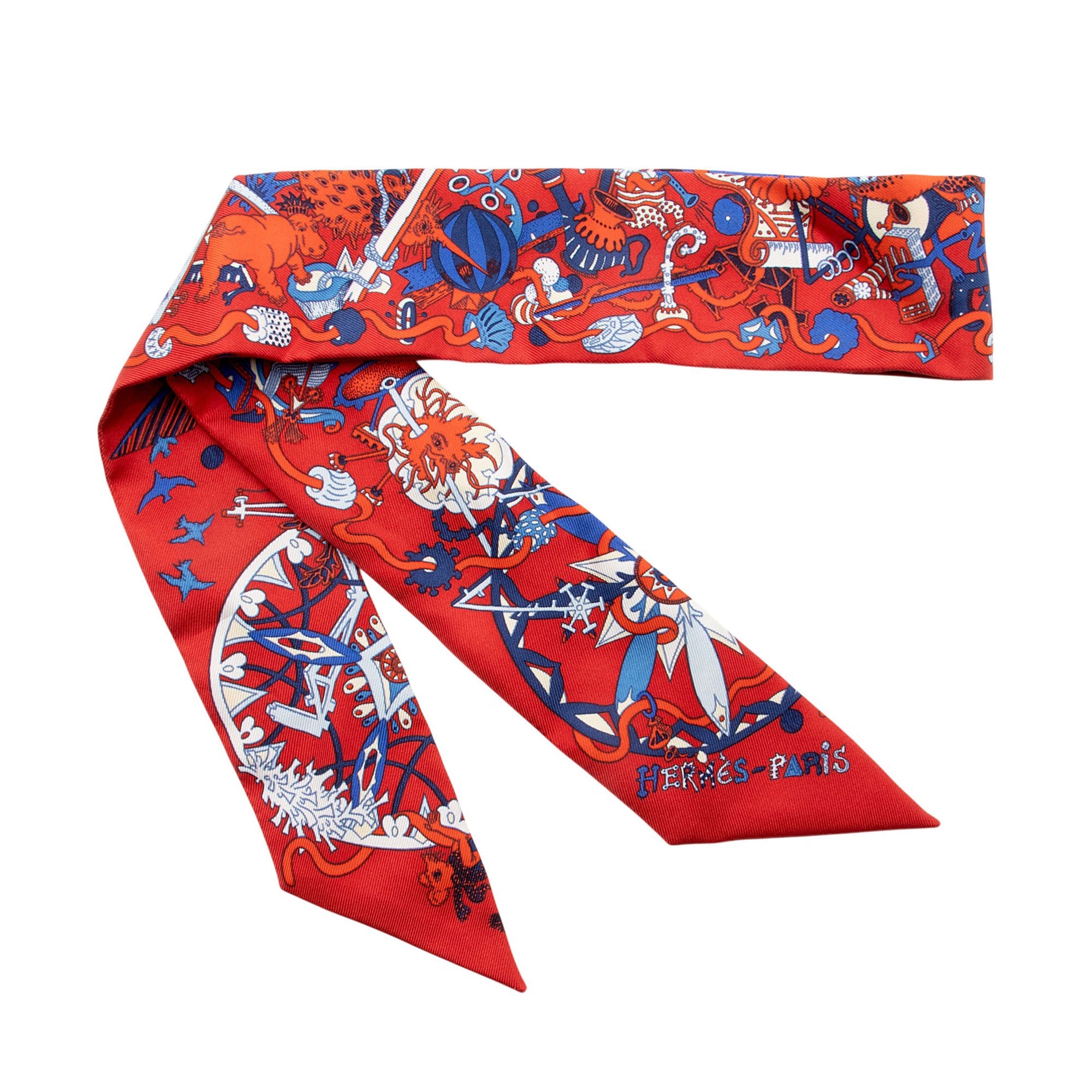 Hermes Silk La Folle Parade Twilly Scarf