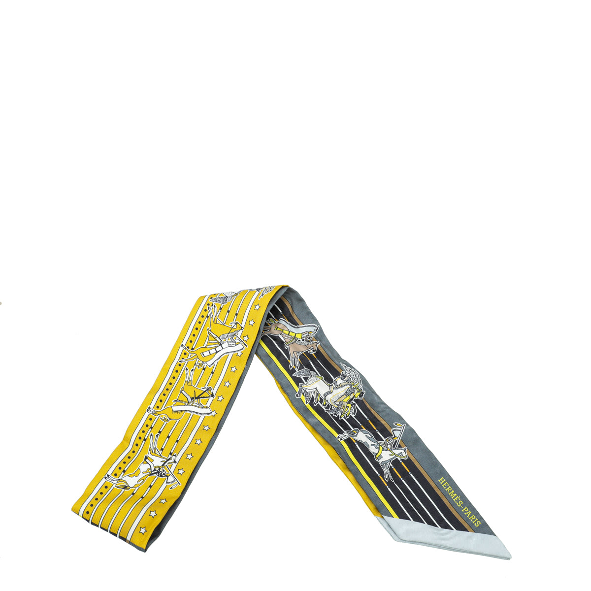 Hermes Bicolor Horses Print Silk Twilly