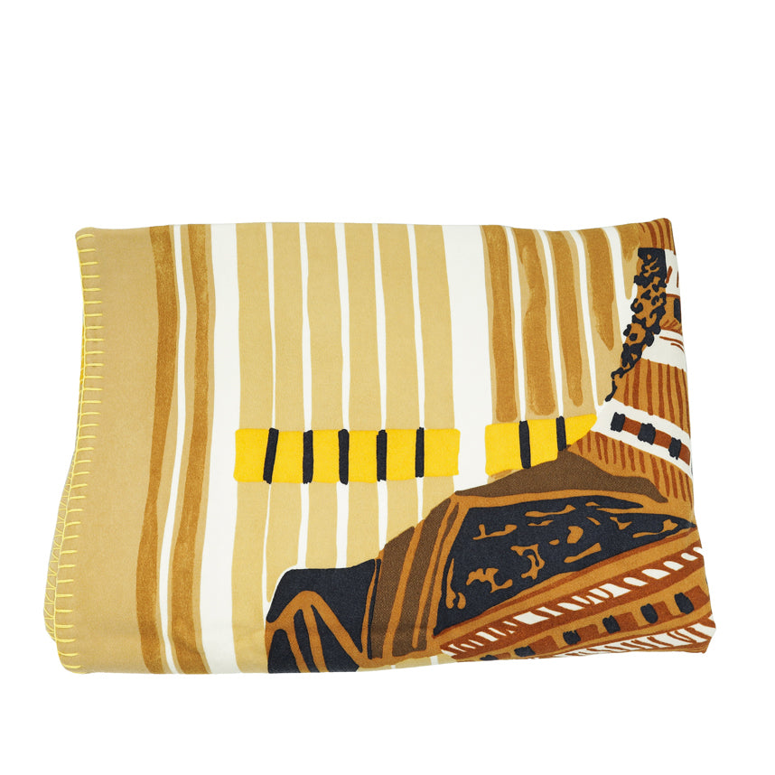 Hermes Beige Multicolor Virginie Jamin Selle Trophee Cashmere Blanket