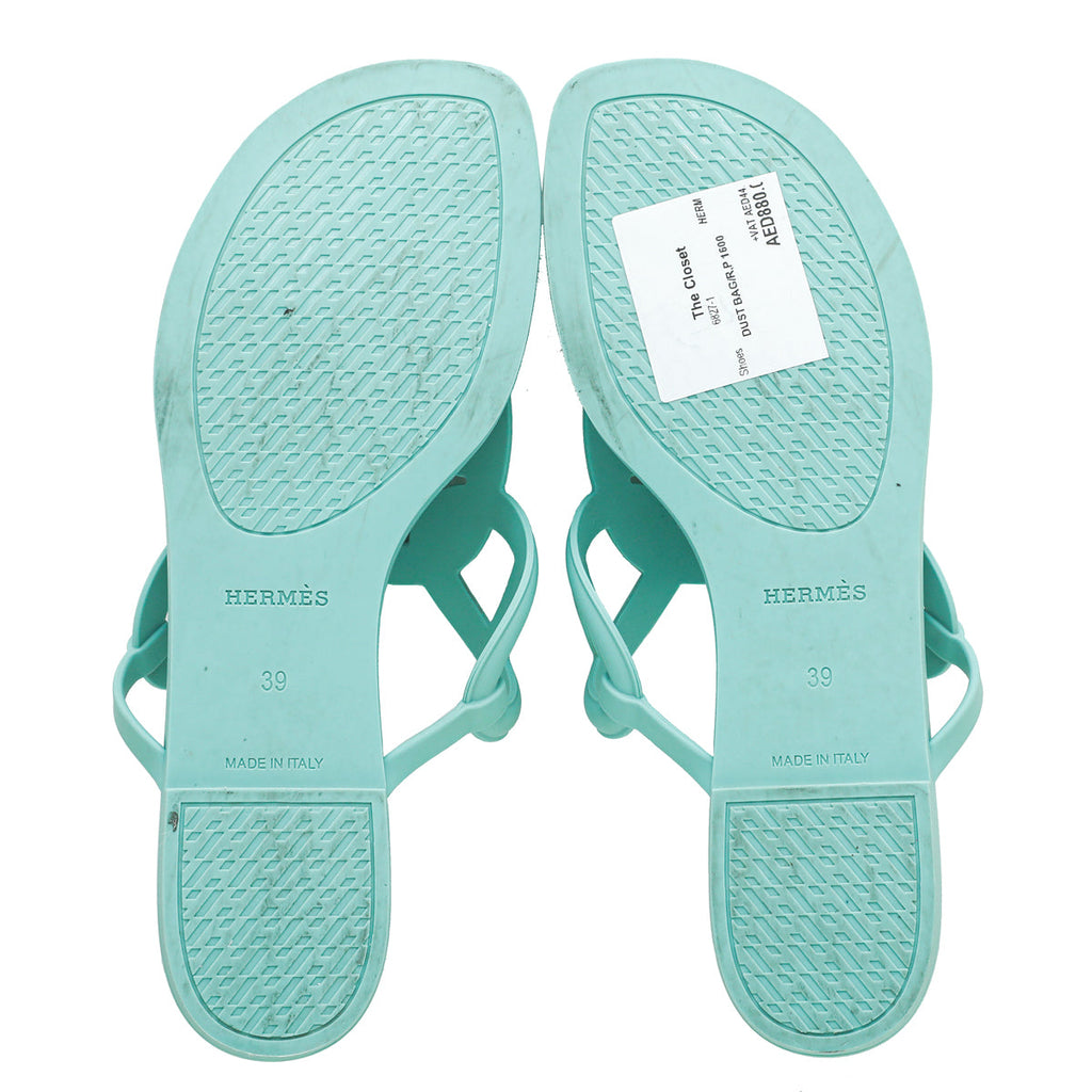 Hermes Vert Embrun Egerie Rubber Sandal 39