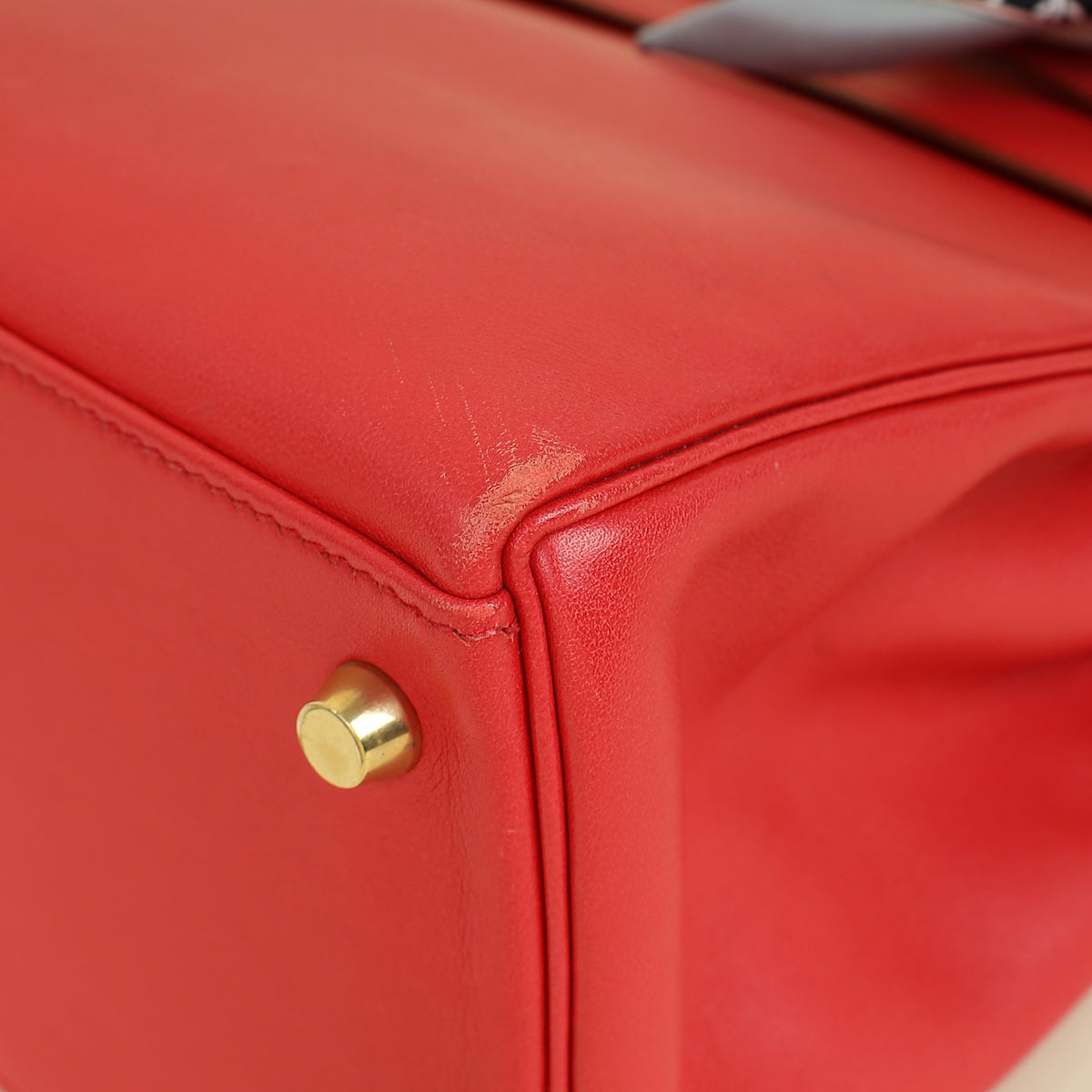 Hermes Rouge Vintage Kelly 28 Bag W/ Twilly