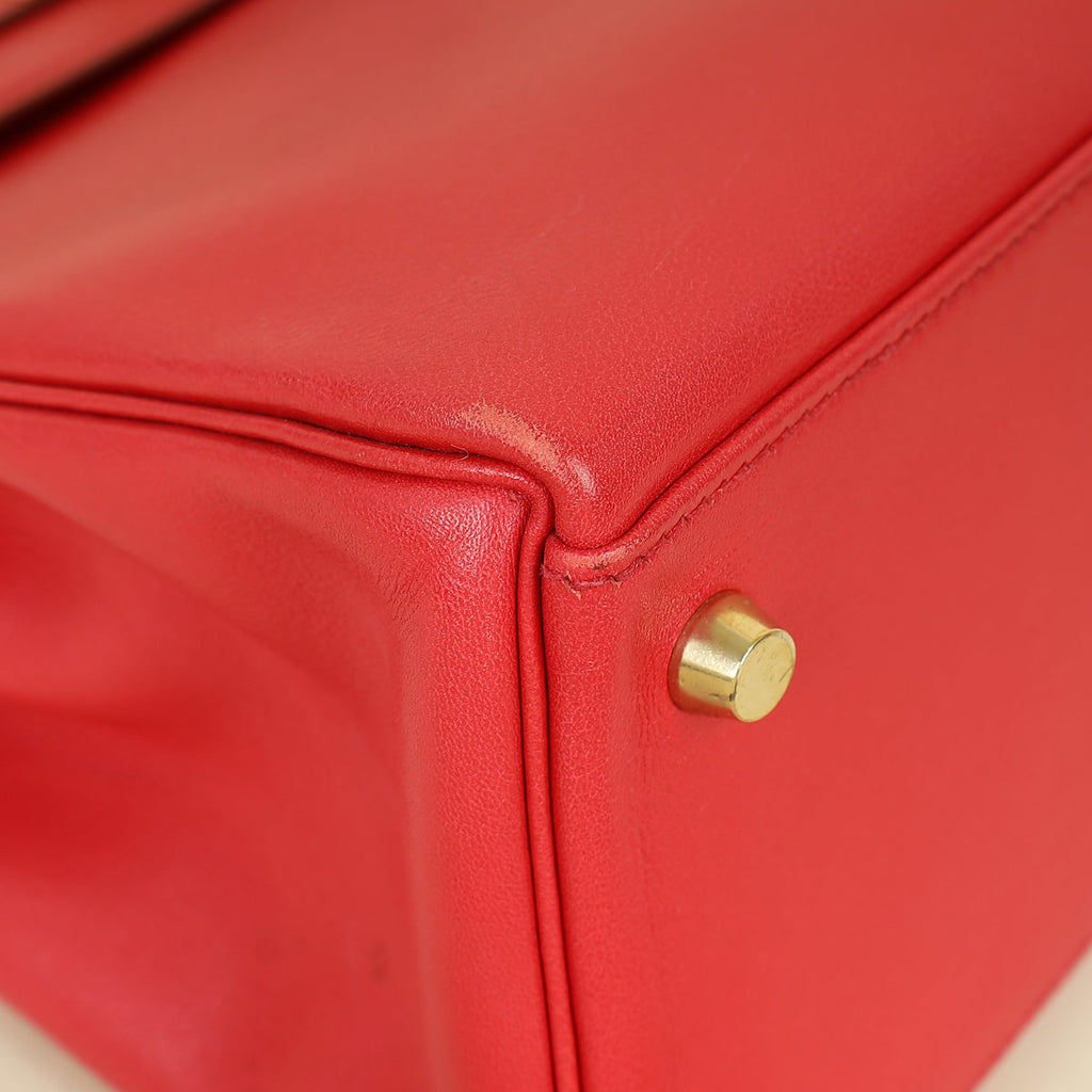 Hermes Rouge Vintage Kelly 28 Bag W/ Twilly