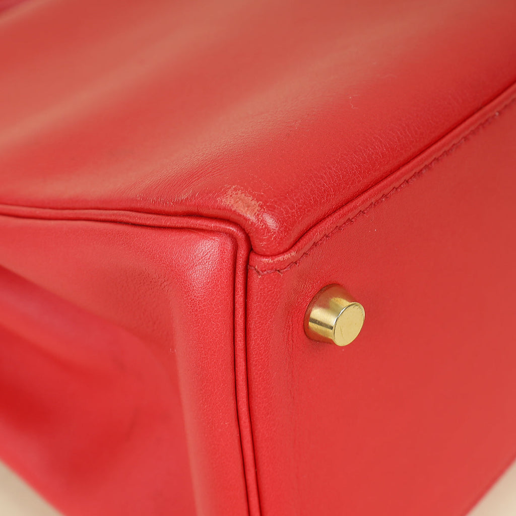 Hermes Rouge Vintage Kelly 28 Bag W/ Twilly