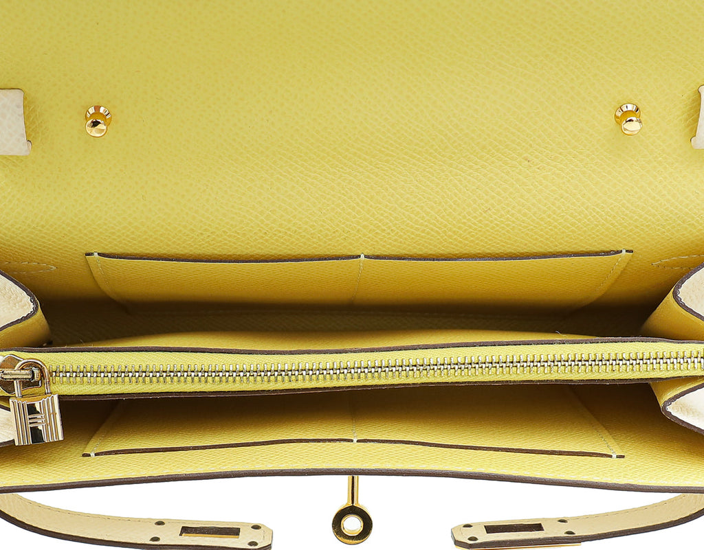 Hermes Nata Jaune Poussin Kelly Classique To Go Verso Wallet