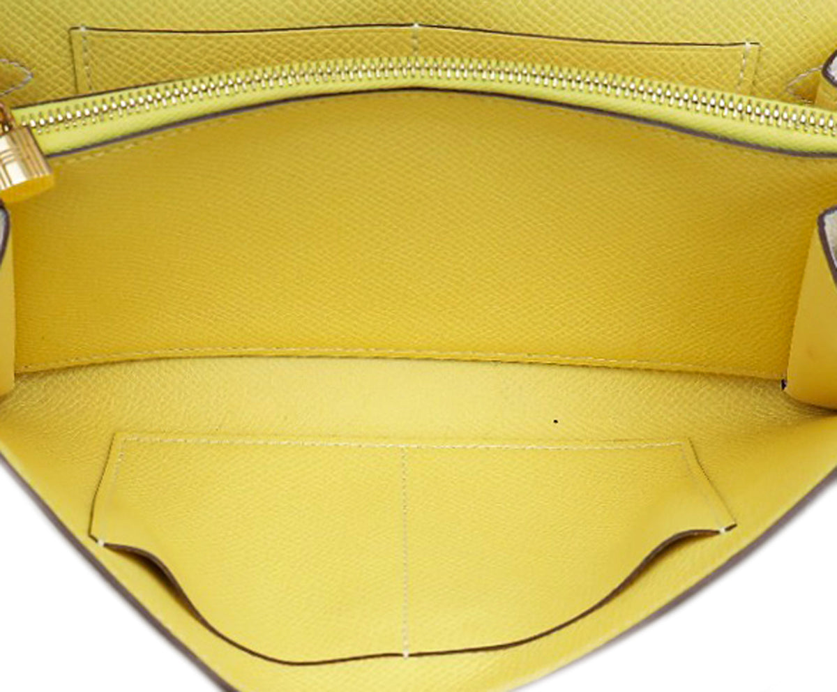 Hermes Nata Jaune Poussin Kelly Classique To Go Verso Wallet