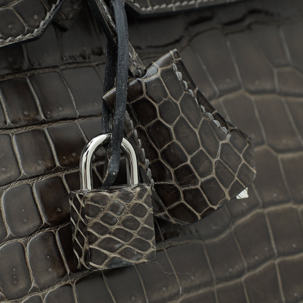 Hermes Gris Tourterelle Porosus Crocodile Birkin 35 Bag
